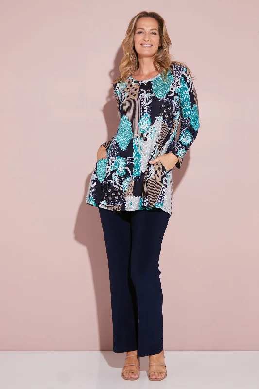 Barb Knit Top - Teal Paisley