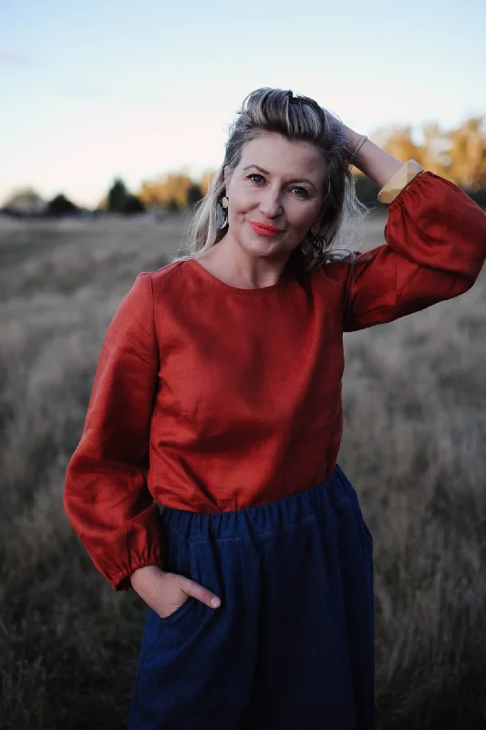 Bell Buoy Blouse - Rust Sheen Linen