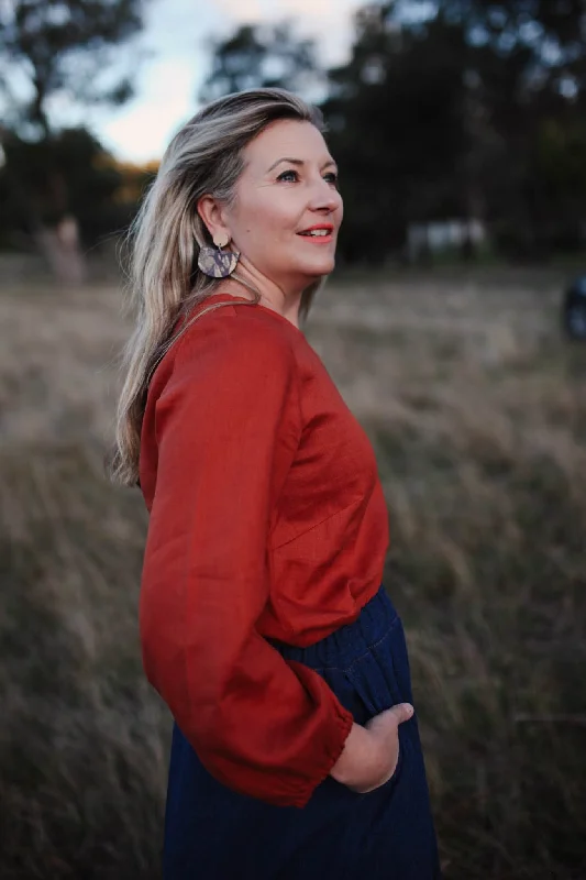 Bell Buoy Blouse - Rust Sheen Linen