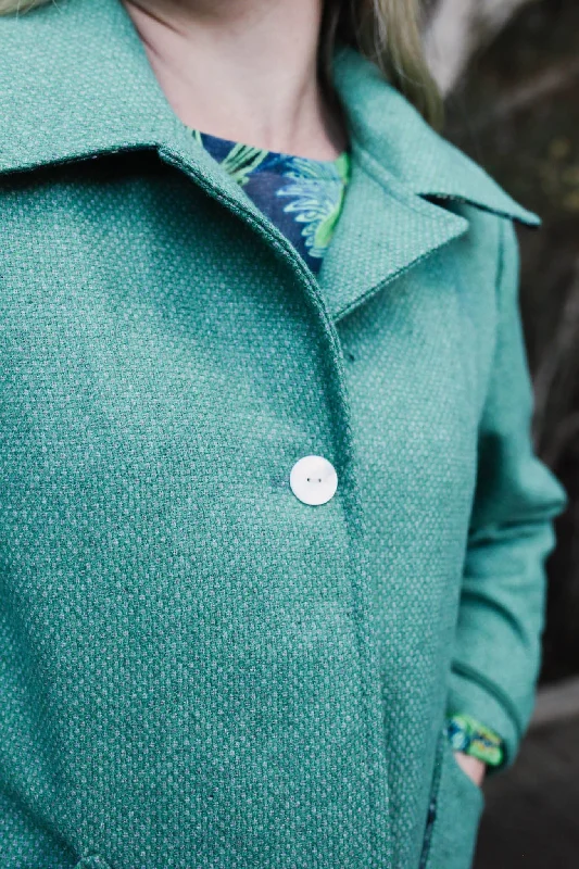 Island Pleat Wool Coat - Sage Spots