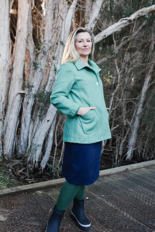 Island Pleat Wool Coat - Sage Spots