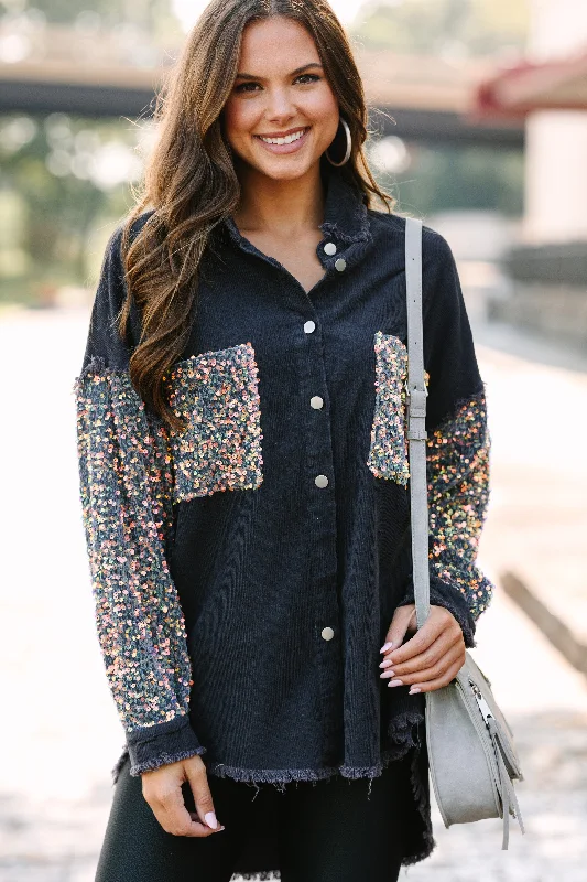 Let's Go Charcoal Gray Sequin Sleeve Shacket