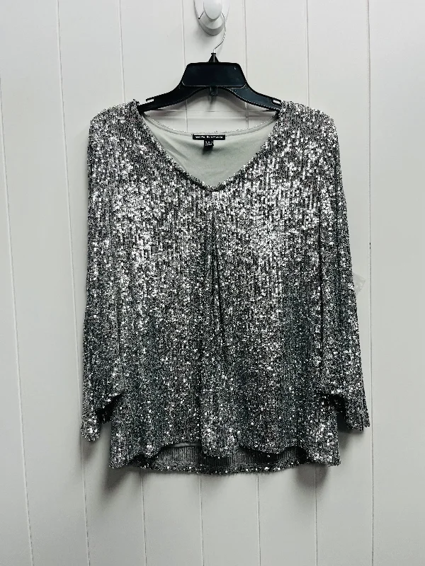 Silver Blouse Long Sleeve Cable And Gauge, Size Xl