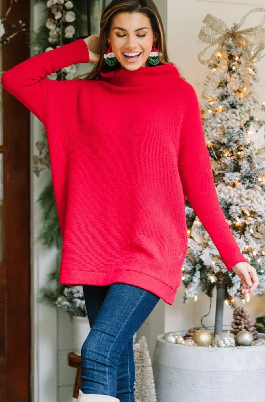 The Slouchy Red Mock Neck Tunic