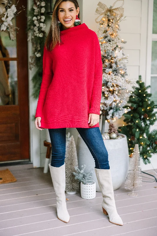 The Slouchy Red Mock Neck Tunic