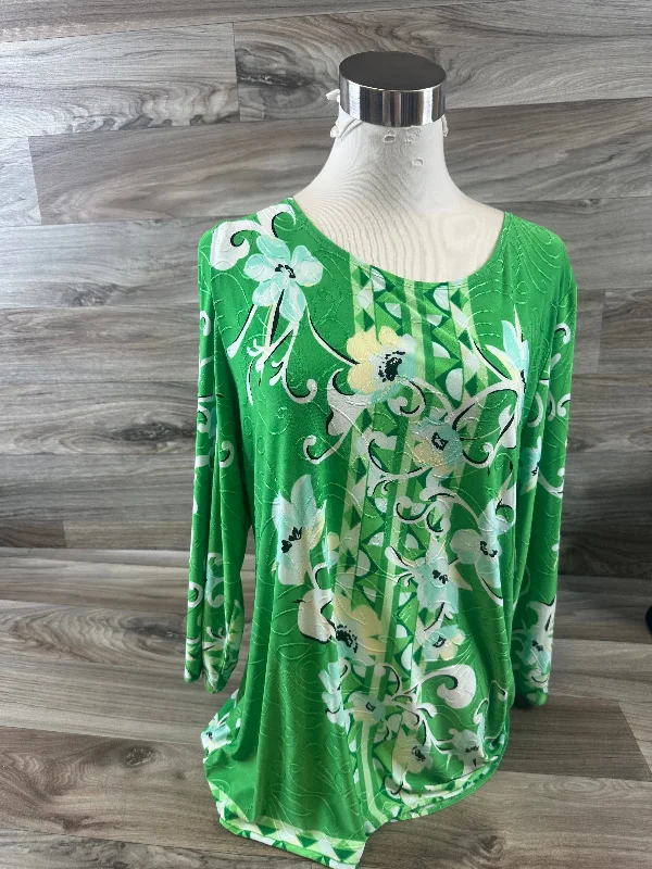 Top 3/4 Sleeve Basic By Clothes Mentor In Green, Size: L