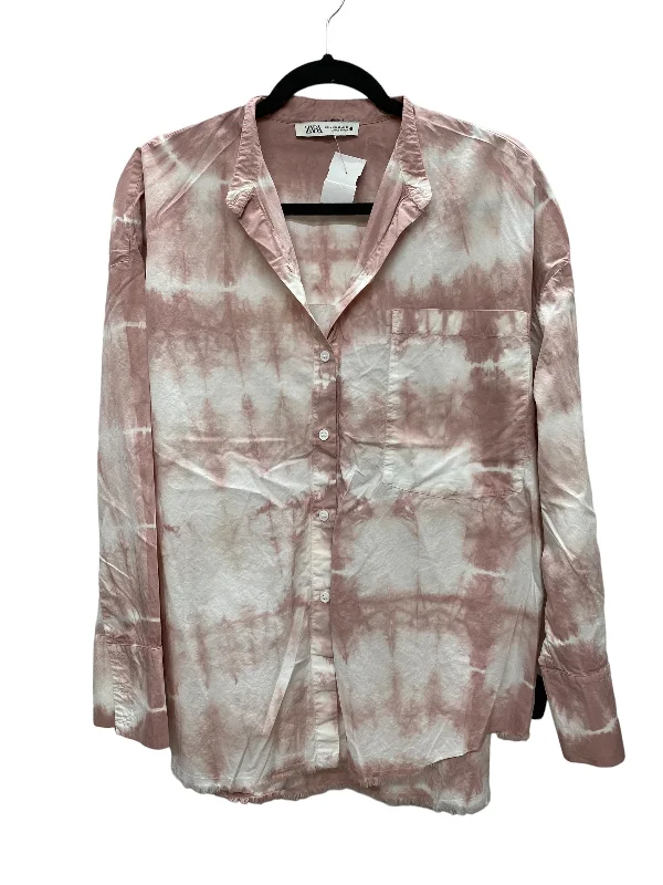 Top Long Sleeve By Zara In Pink, Size: M