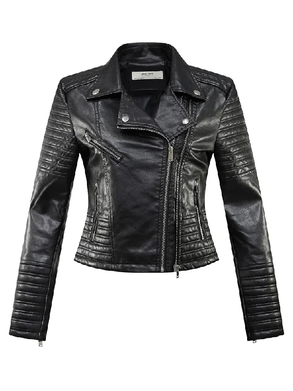 Fashion Women Autumn Winter Motorcycle Faux Leather Jackets Lady Long