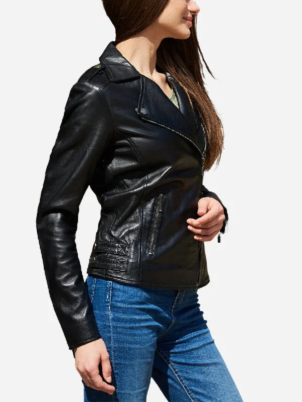 Alexandra Black Leather Motorcycle Jacket