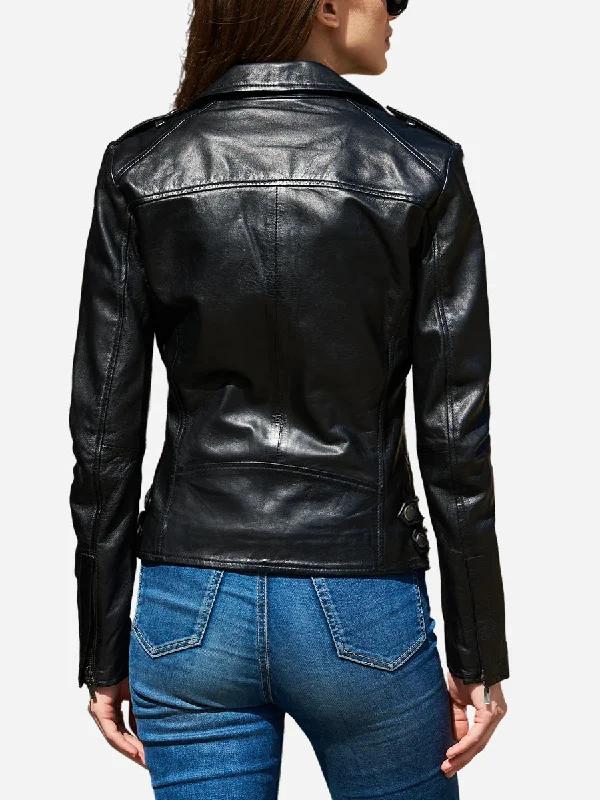 Alexandra Black Leather Motorcycle Jacket