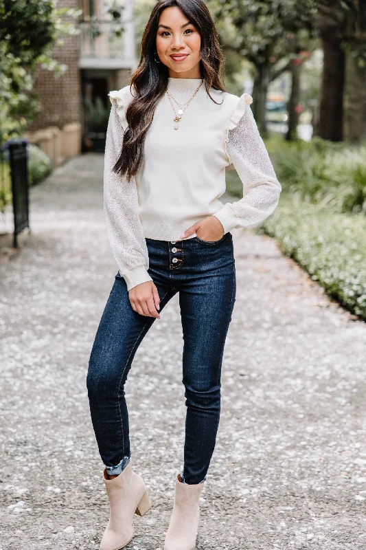 All Around The Way Natural White Ruffled Sweater