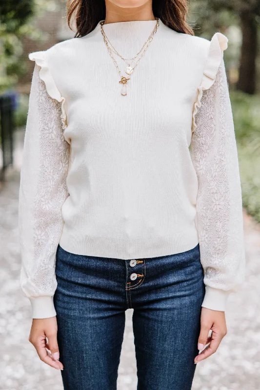 All Around The Way Natural White Ruffled Sweater