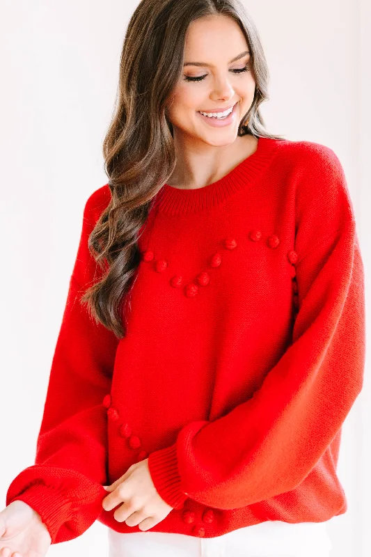 All For The Love Red Pompom Heart Sweater