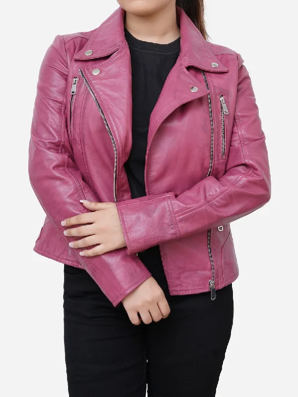 Ariella Real Sheepskin Pink Leather Biker Jacket