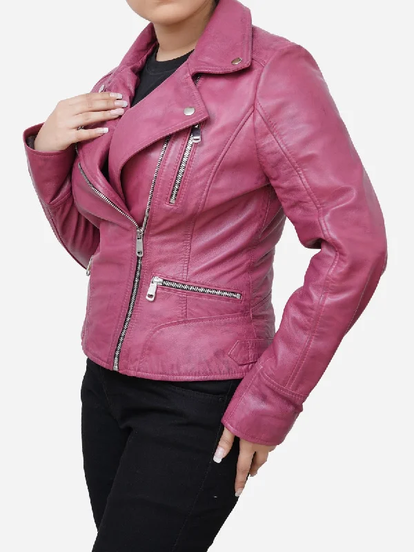 Ariella Real Sheepskin Pink Leather Biker Jacket