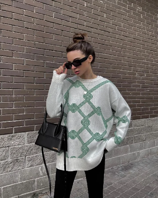 Attractive Slouchy Casual Spring Geometric Mid-length Sweaters