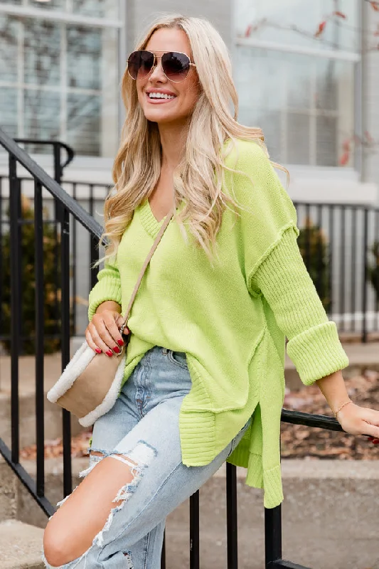 Bold Dreams Lime Oversized V-Neck Sweater FINAL SALE