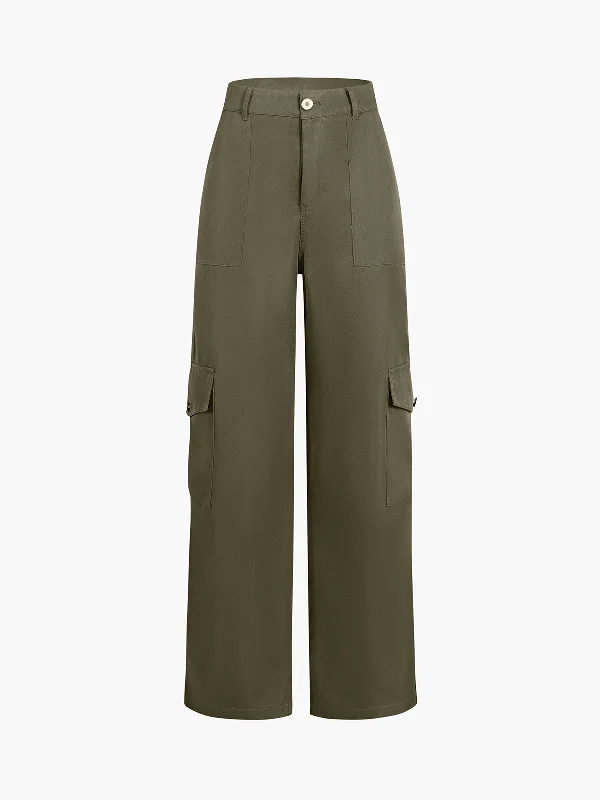 BerryBetty - Buttoned Cargo Pockets Straight Leg Pants