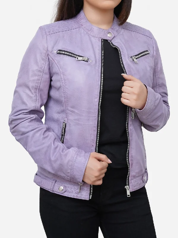 Charlotte Casual Slim Fit Purple Leather Biker Jacket