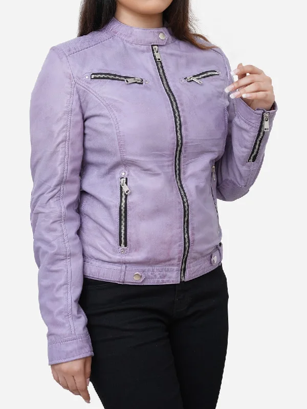 Charlotte Casual Slim Fit Purple Leather Biker Jacket