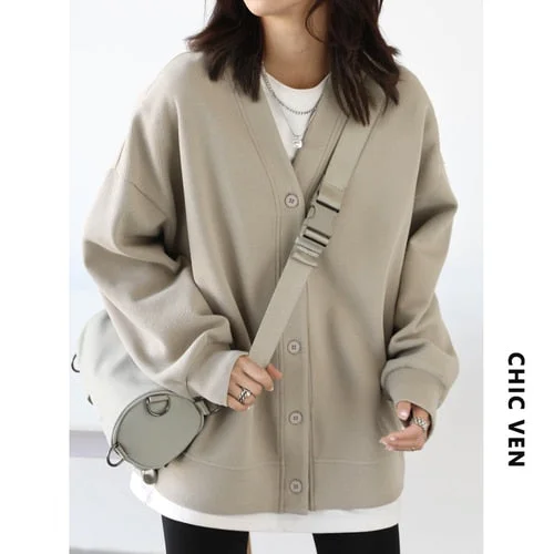 Korean Autumn Winter Women Sports Coat Casual Loose V-neck