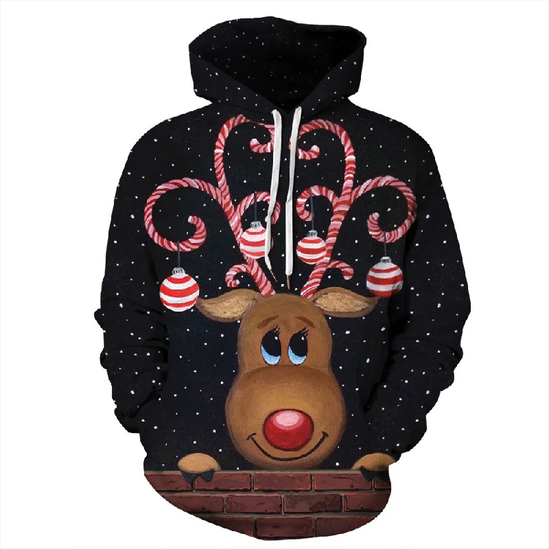 Christmas Digital Printing Couple Long Sleeve Hooded Loose Casual Sweaters