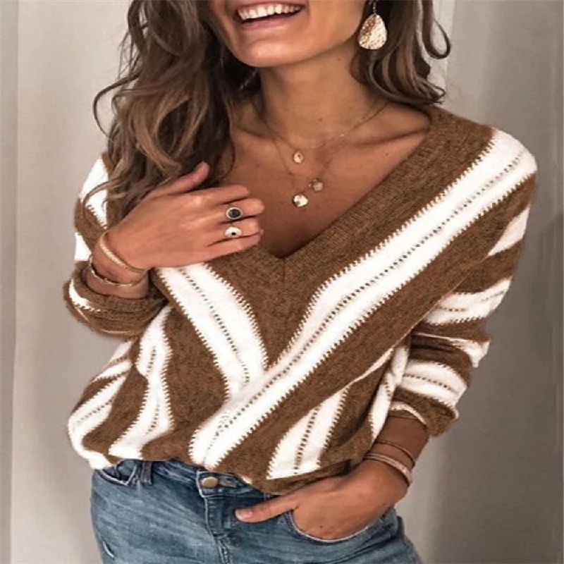 Comfortable Women's Trendy Popular Collar Striped Sweaters