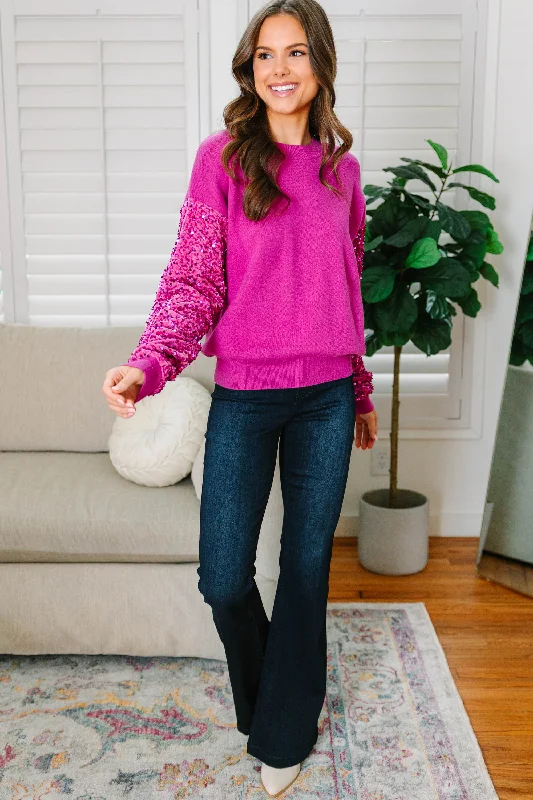 Don't Think Twice Fuchsia Pink Sequin Sweater