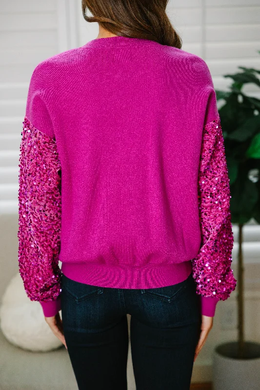 Don't Think Twice Fuchsia Pink Sequin Sweater