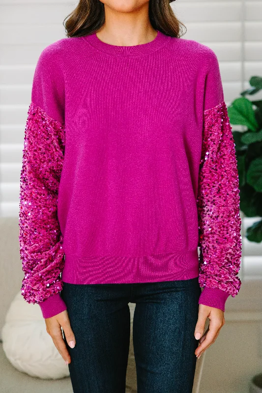 Don't Think Twice Fuchsia Pink Sequin Sweater