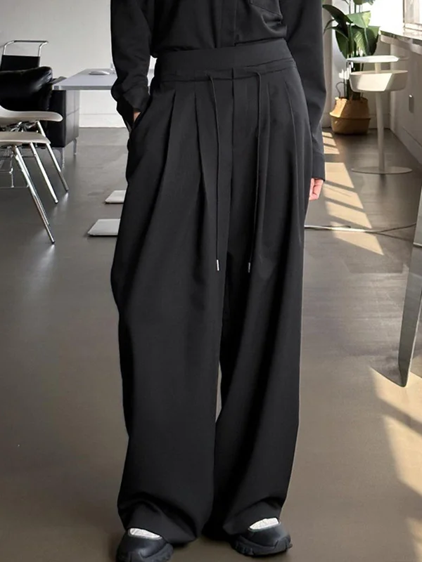 BerryBetty - Effortless Drawstring Pleat Wide Leg Pants