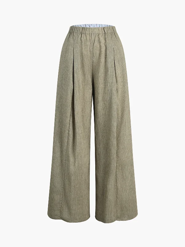 BerryBetty - Elastic Waistband Linen Wide Leg Pants