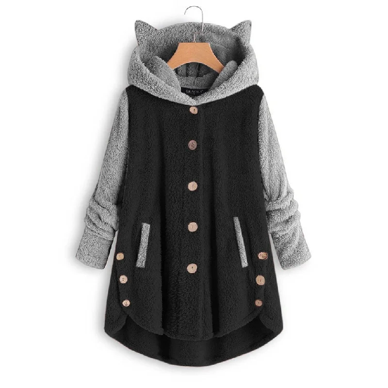 Fashion Cute Cat Women Hoodies Sweatshirts Winter Warm Hooded Tops Loose