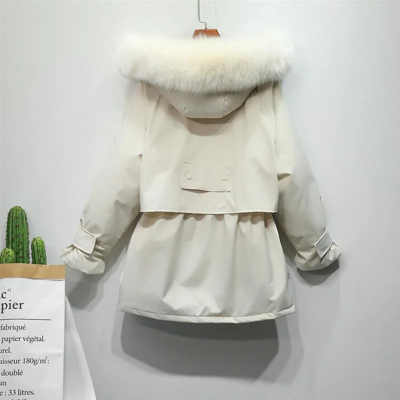 Fitaylor Winter Jacket Women Large Natural Fur White Down Coat