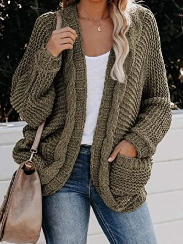 Sleeve BOHO Knitted Cardigan Pockets Holiday Oversize Winter Coat Twist Loose