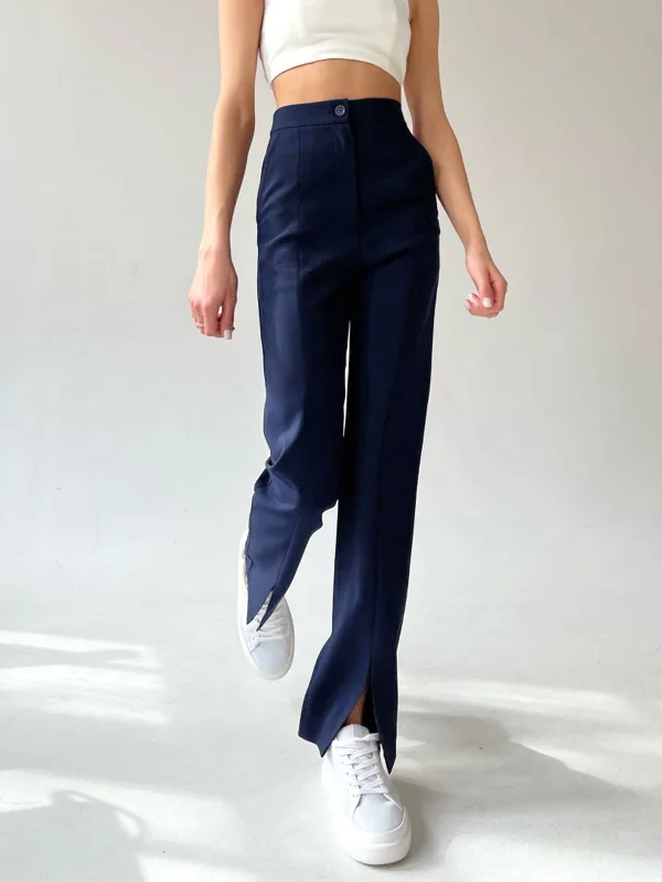 BerryBetty - Fitted Straight Leg Slit Pants