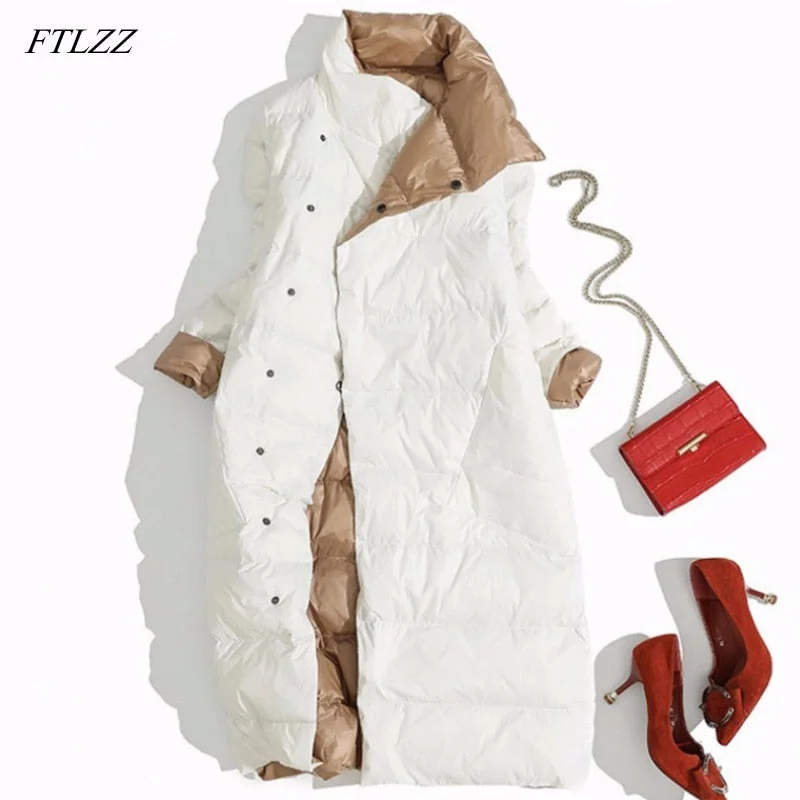 Plus Size 5XL Women Double Sided Down Long Jacket White Down Coat