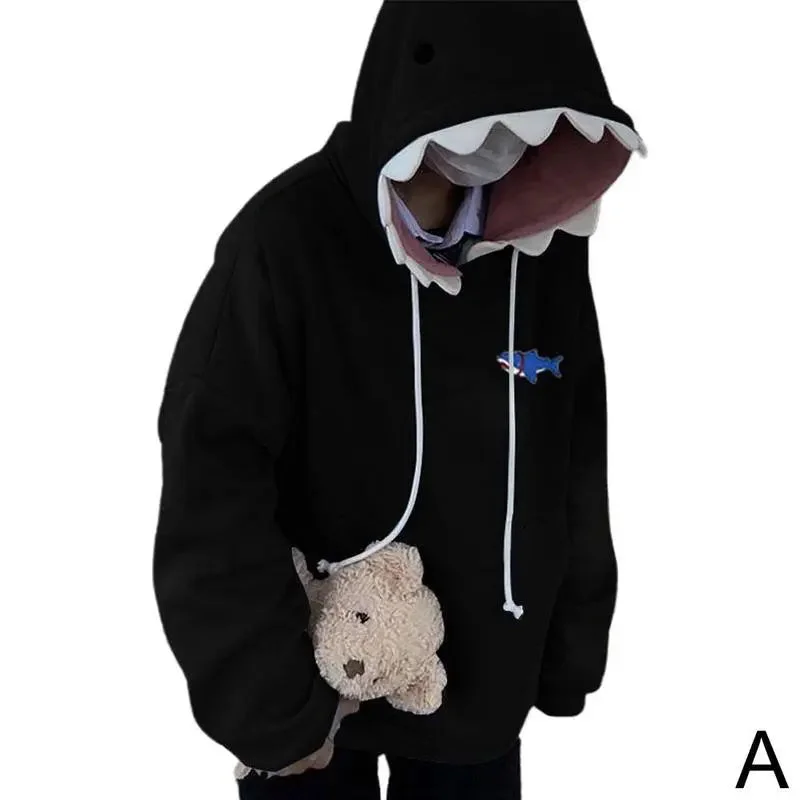 Funny Shark Patchwork Hoodies Man Autumn Kawaii Sweatshirt