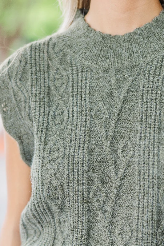 Get It Going Olive Green Cable Knit Sweater Top