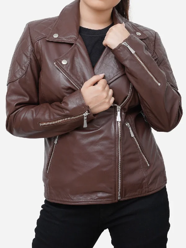 Hailey Stylish Quilted Brown Biker Leather Jacket