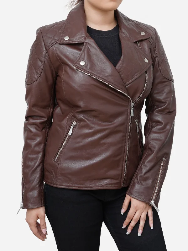 Hailey Stylish Quilted Brown Biker Leather Jacket