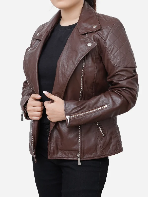 Hailey Stylish Quilted Brown Biker Leather Jacket