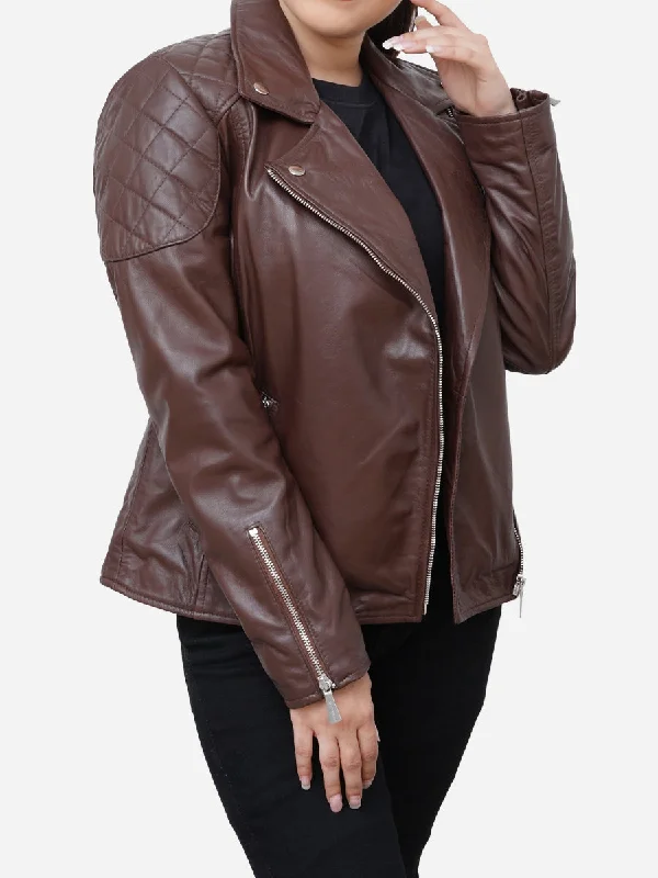 Hailey Stylish Quilted Brown Biker Leather Jacket