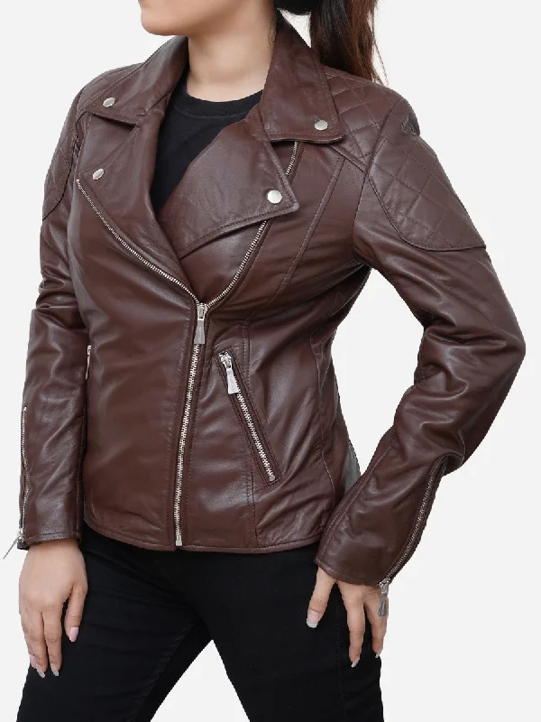 Hailey Stylish Quilted Brown Biker Leather Jacket