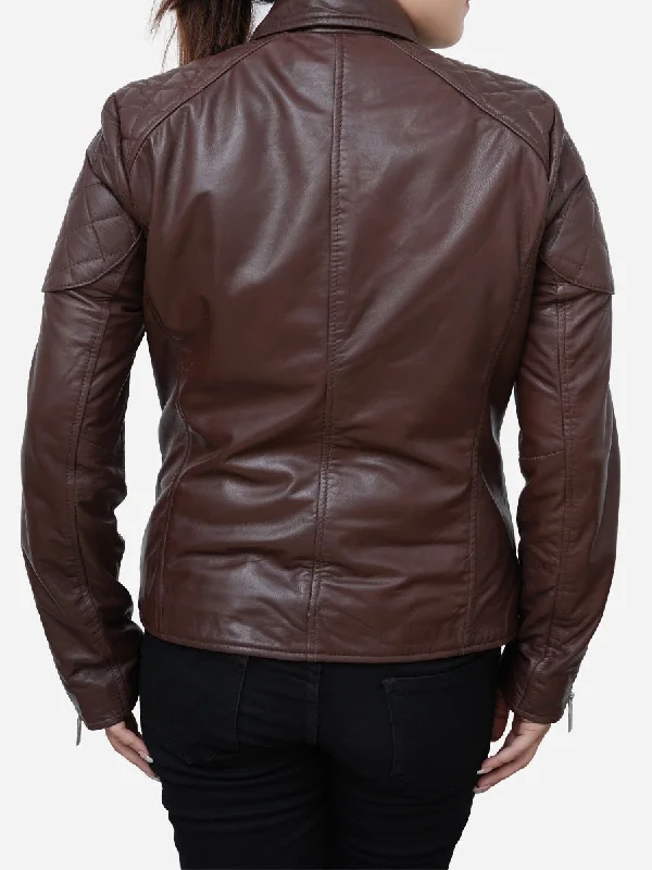 Hailey Stylish Quilted Brown Biker Leather Jacket