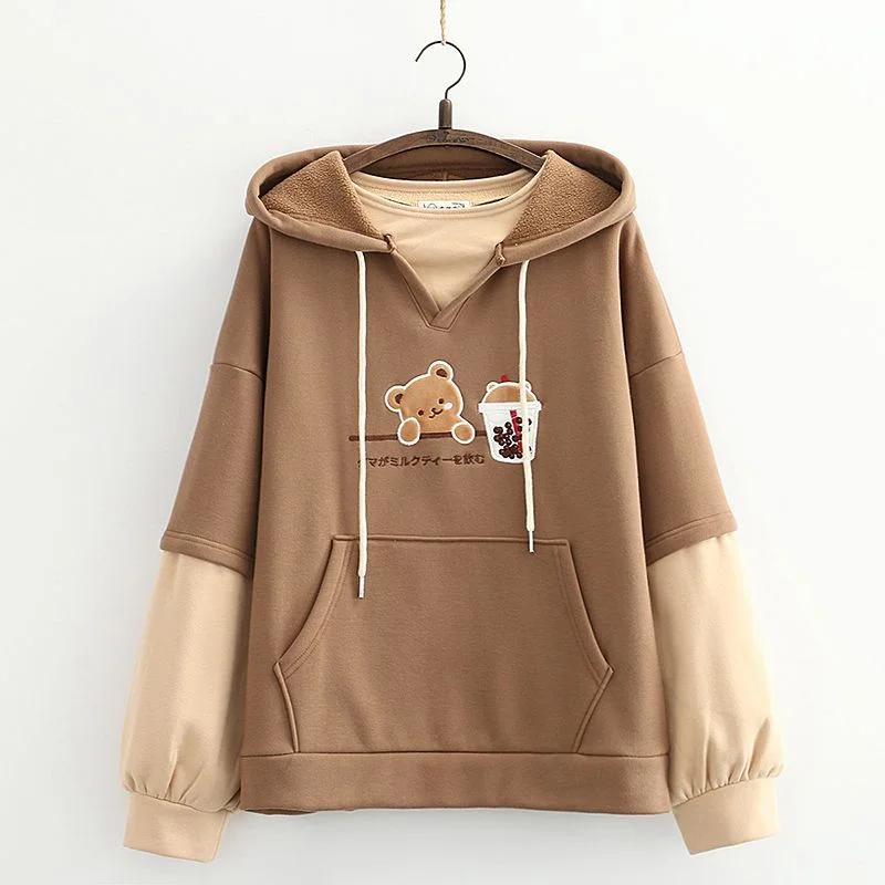 Fashion Women Hoodies Winter Clothes Kawaii Fleece Cute Bear Anime