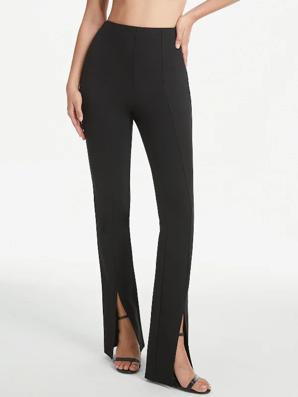 BerryBetty - High Waisted Seam Detail Flare Slit Leg Trousers