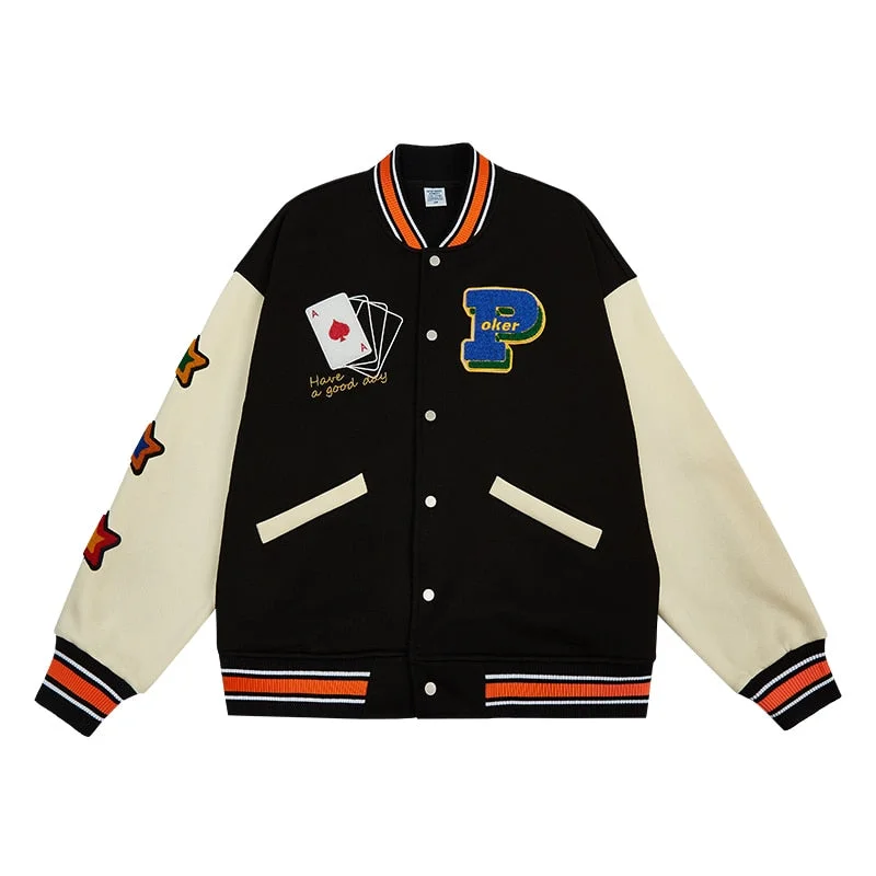 Streetwear Vintage Baseball Jacket Men High Quality Towel Embroidery