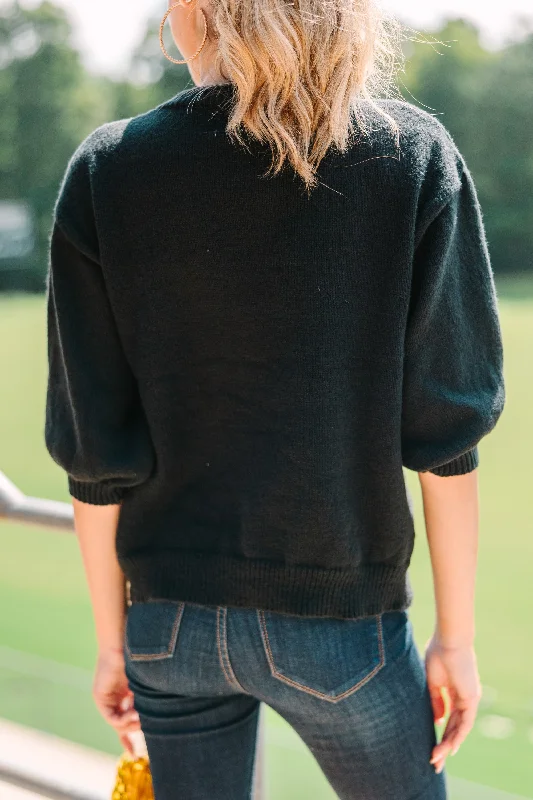 It's Game Day Black/Gold Puff Sleeve Sweater