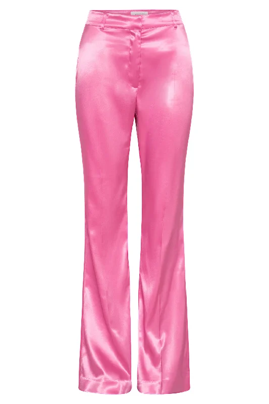 Maeva Satin Flared Pants - Bubblegum Pink